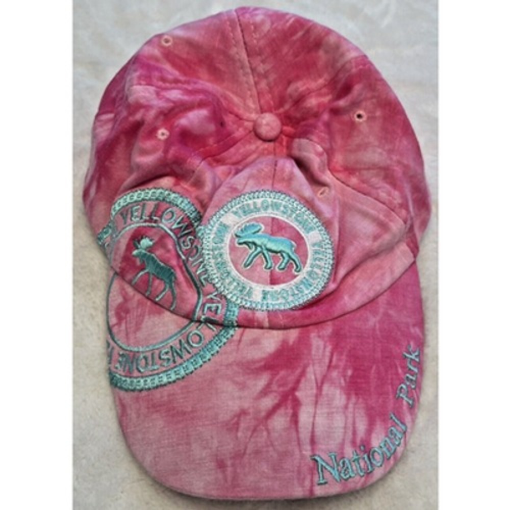 Vintage Y2K Yellowstone National Park Pink/Teal Tie Dye Hat Baseball Cap Adjusts